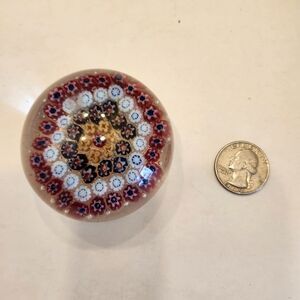 Murano-Style Millefiori Glass Paperweight Concentric Floral Canes, 2.5 Diameter